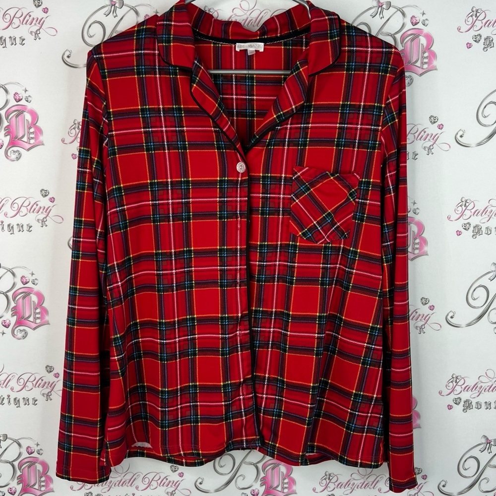 Emily & Jane button up soft picnic style Red Plaid Shirt